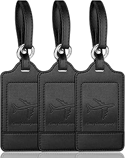 Teskyer Luggage Tags, 3 Pack Premium PU Leahter Luggage Tags Privacy Protection Travel Bag Labels Suitcase Tags