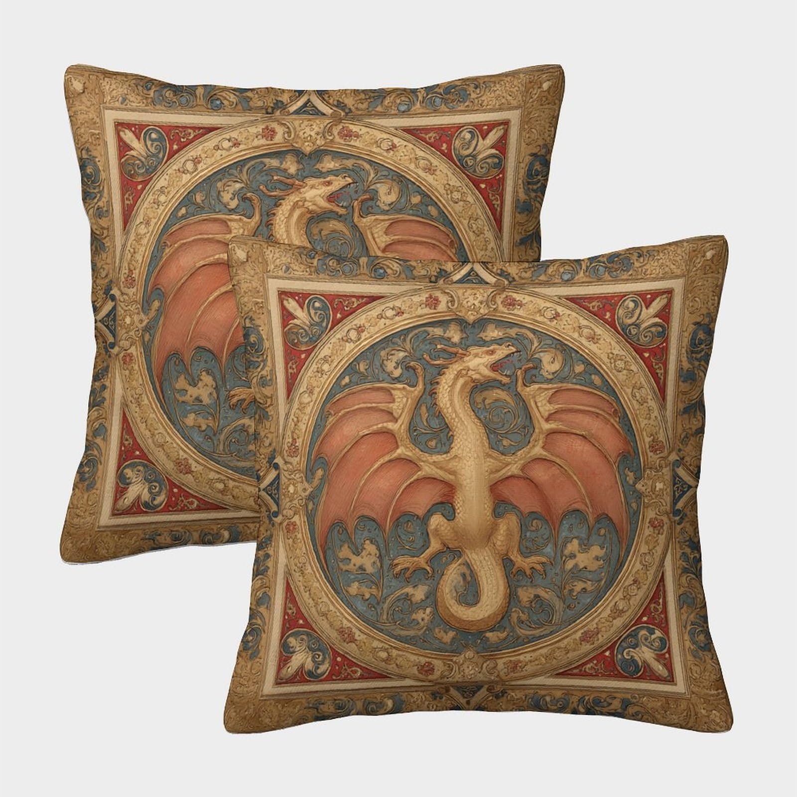 kaiyun 2 Pack Medieval Pattern,Dragon Personalised Cushion Cover Home Sofa Decoration 45x45cm Pillow Covers