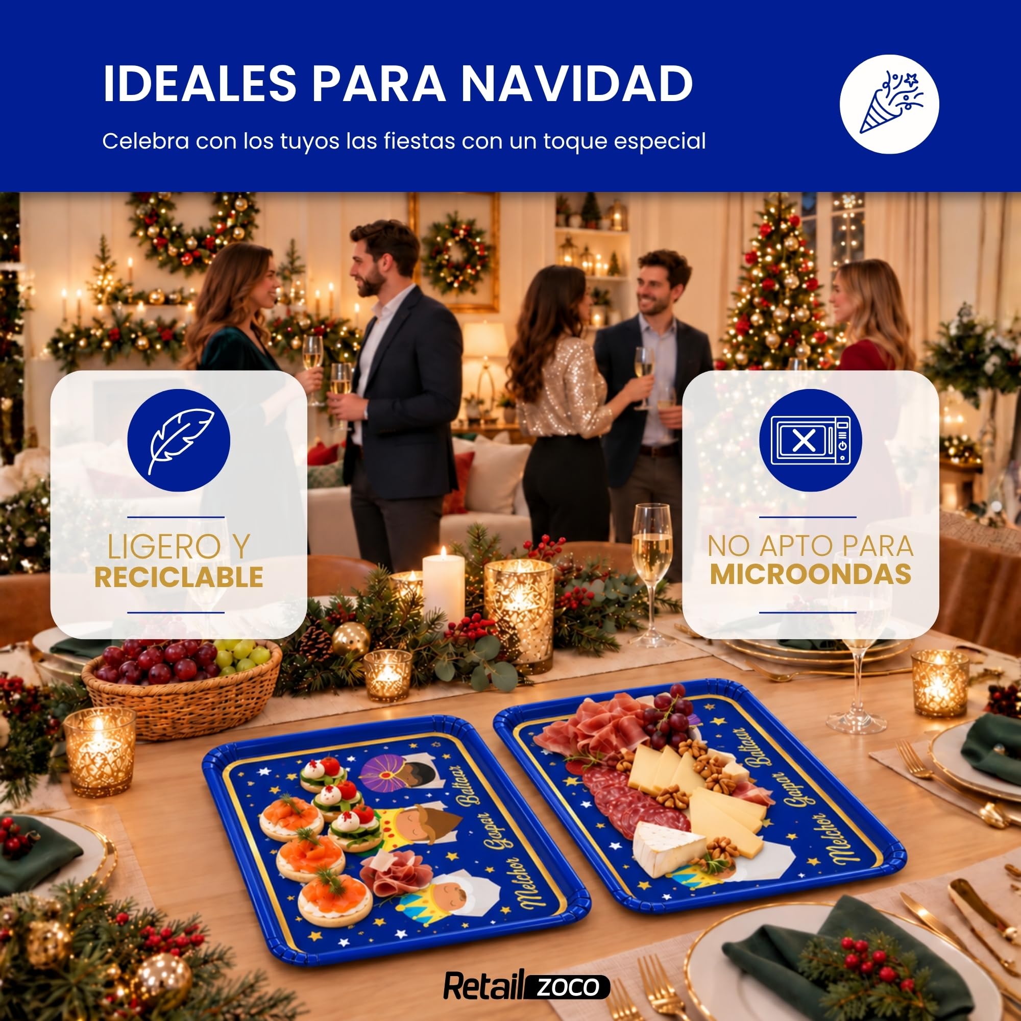 Bandejas de Cartón para Servir, Diseño Reyes Magos Azul, 6 Unidades - imagen 5