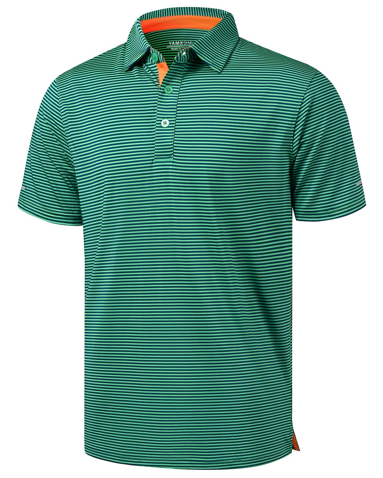 YAMXDM Golf Shirts for Men - Moisture Wicking Short Sleeve Performance Sport Casual Striped Collared Mens Polo Shirt