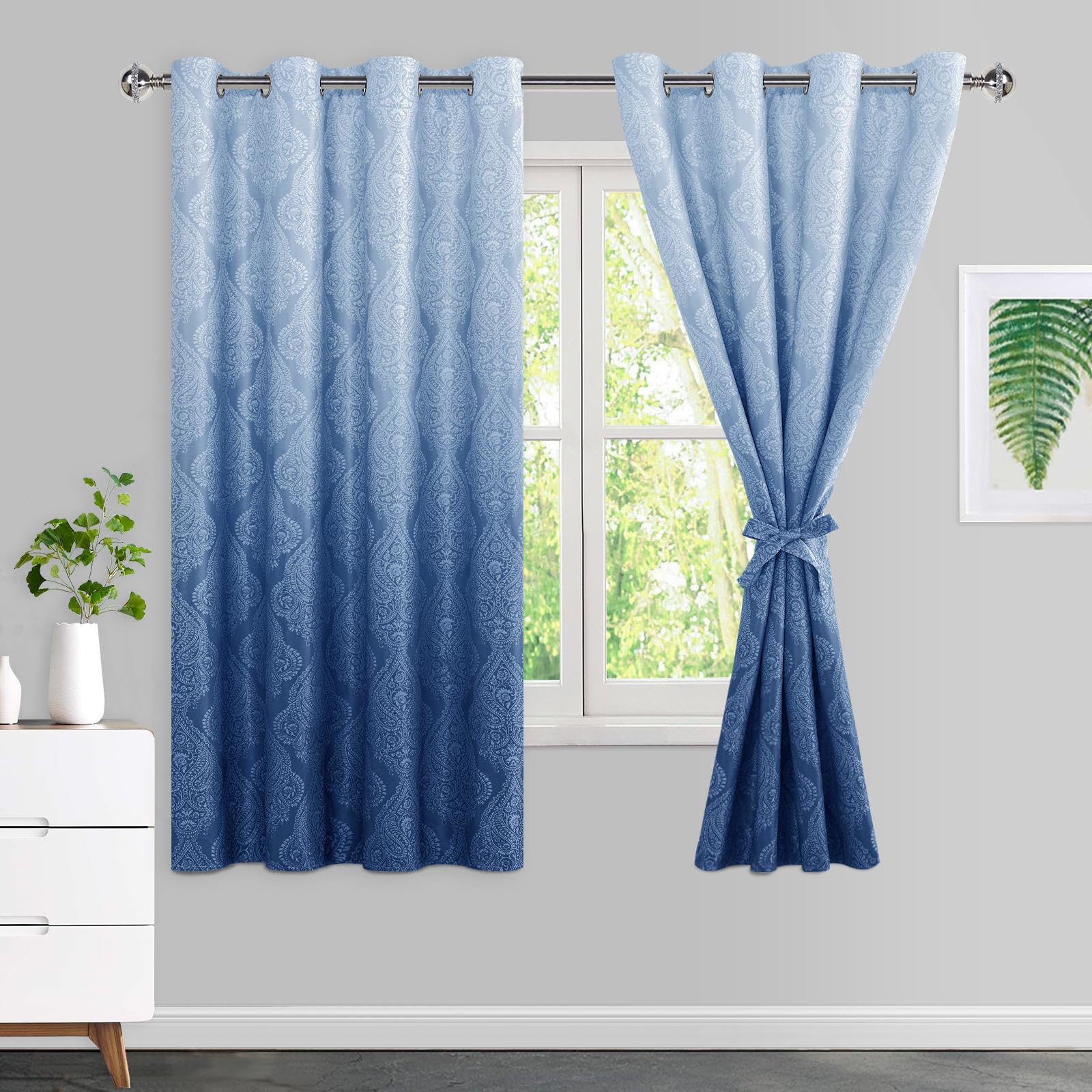 Rideaux occultants thermiques JIUZHEN bleu marine 132x182 cm pour isolation phonique de fenêtre