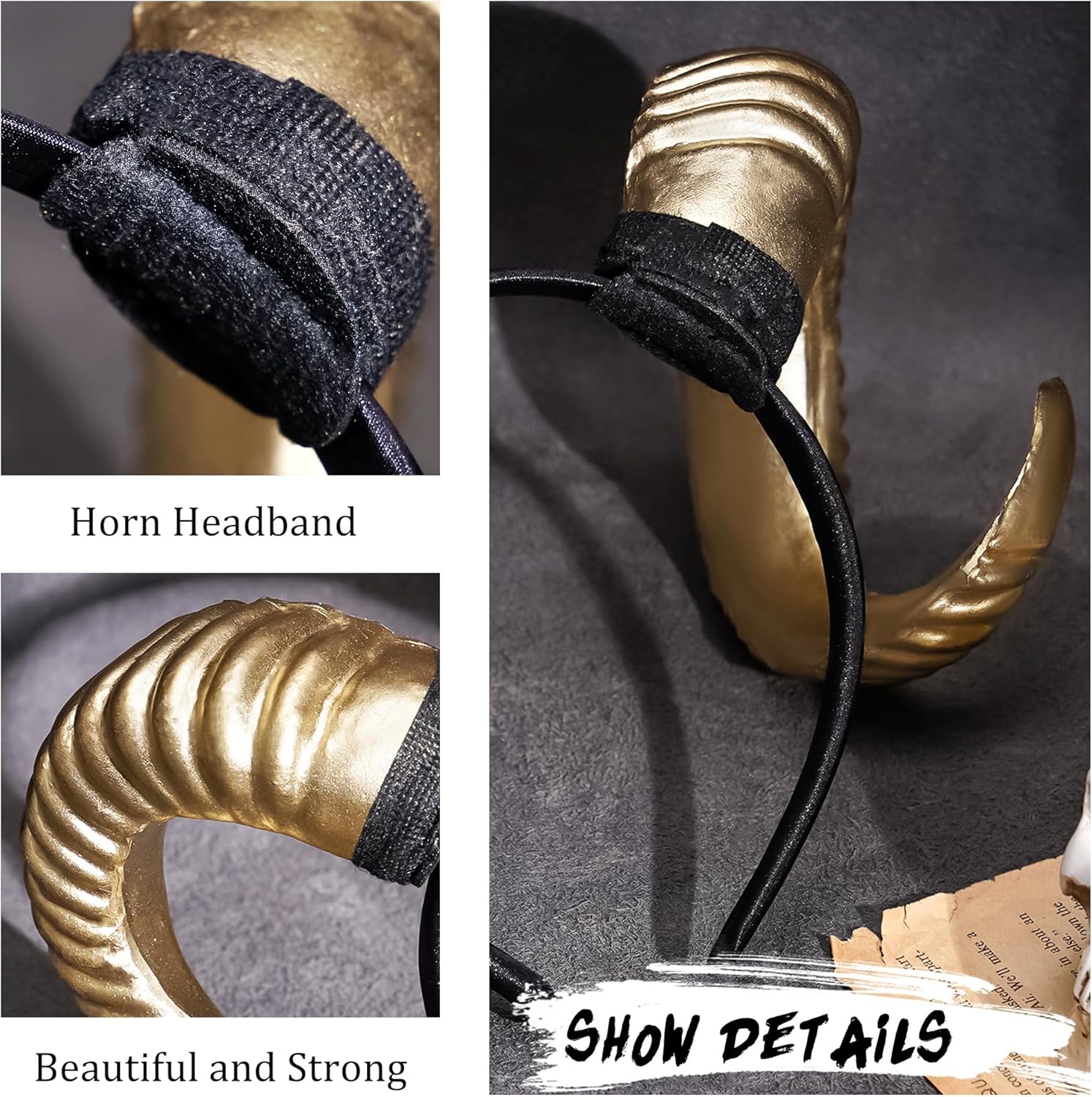 MOSTORY Devil Goat Horns Headband - Demon Sheep Horn Headband for Adult Cosplay Halloween Renaissance Photoshoot (Detachable) - Image 6
