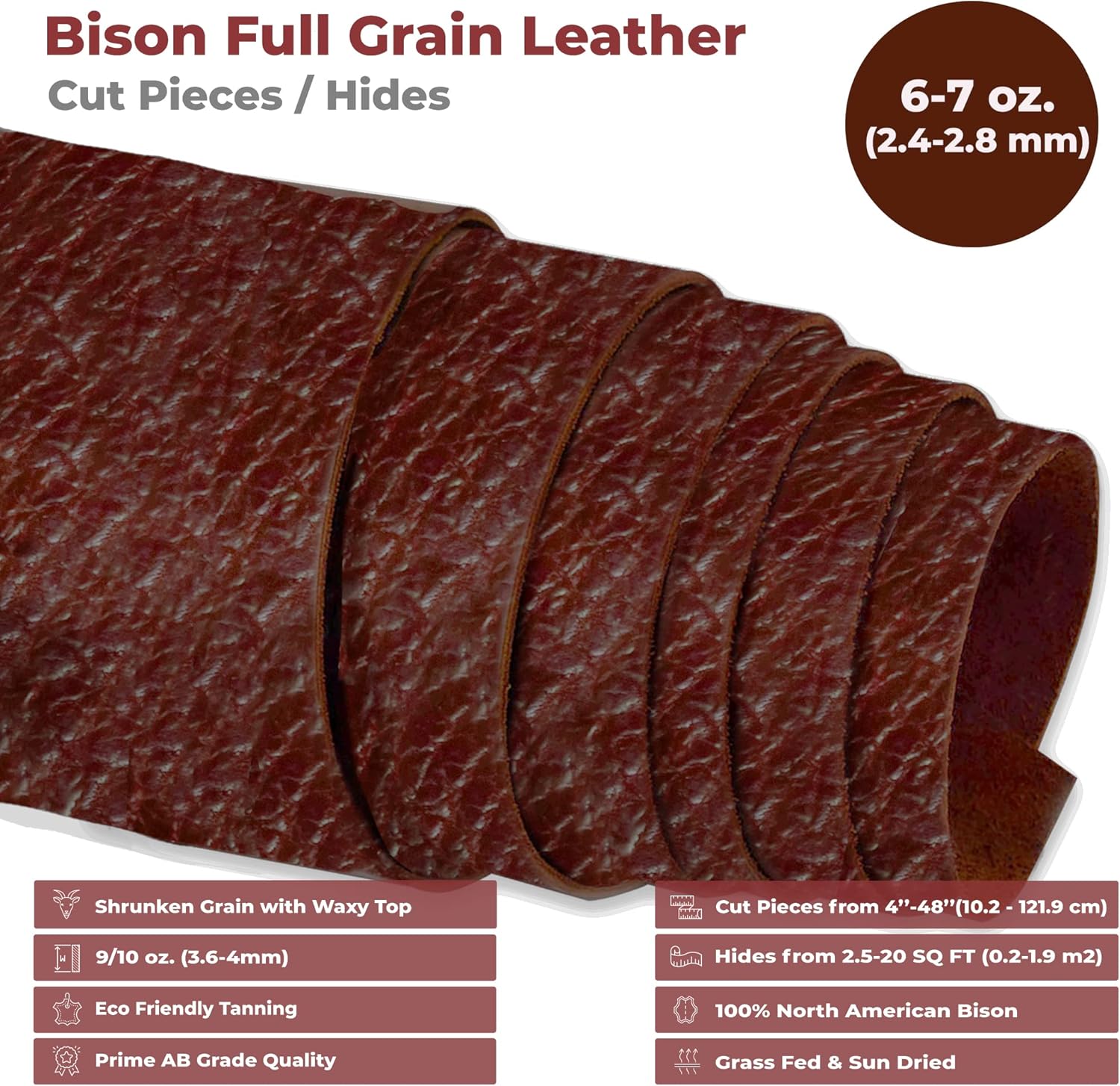 ELW 6-7 oz. (2.4-2.8mm) Peanut Pre-Cut 2.5-4 SQ FT (0.23-0.37m2) | Full Grain Leather Bison Hide Tooling, Carving, Molding, DIY Craft Projects, Bag, Chap, Motorcycle, Shoe, Clothing, Jewelry, Wrapping