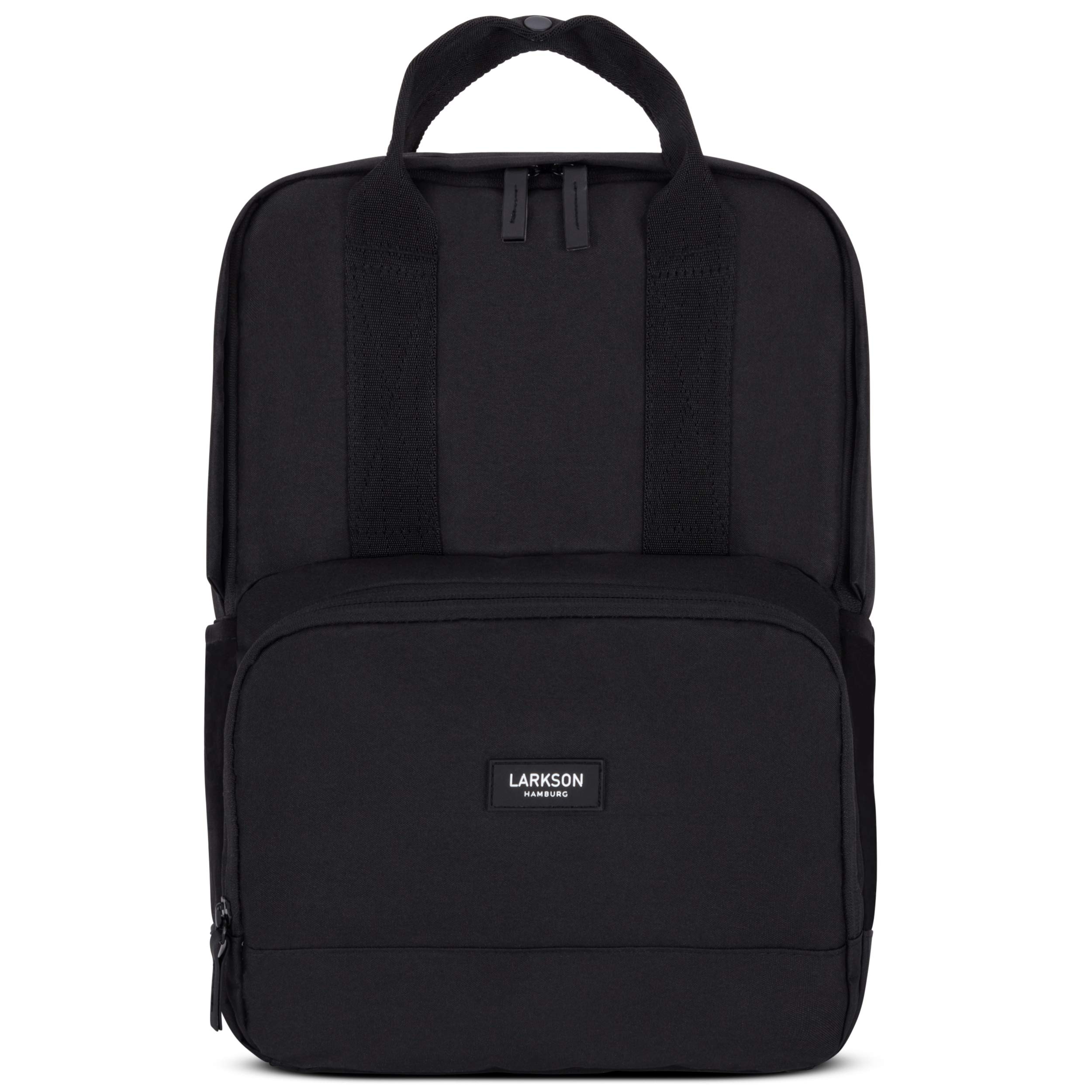 LARKSON Zaino Donna Uomo Nero - No 6 - Zainetto Moderno per Lavoro, Università e Scuola - Scomparto per Laptop 16 Pollici - in PET Riciclato - Impermeabile
