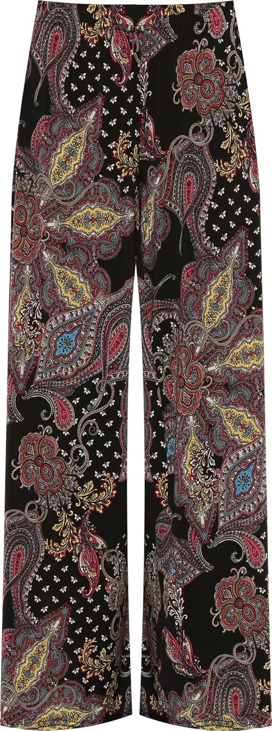 WearAll Plus Size Womens Floral Print Ladies Wide Leg Palazzo Trousers Pants - Wine Paisleys - 24 to 26