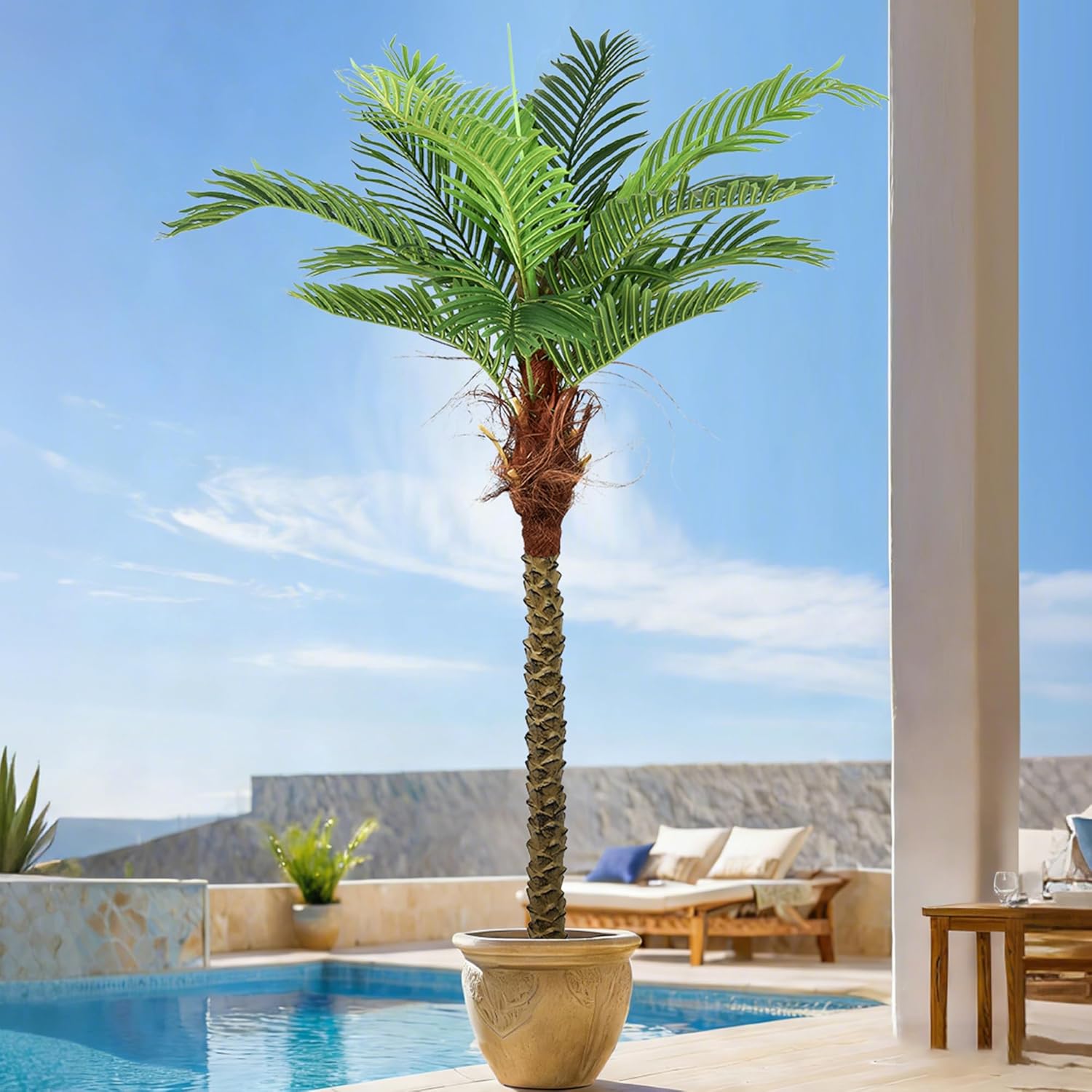 Artificial Palm Tree 6.5ft for Outdoors Faux Triple Phoenix Palm,80 Inch Tall Large Fake Tropical Palm Tree for Patio,Poolside,Garden,Home Office Indoor Decor(6.5feet,1Pack)