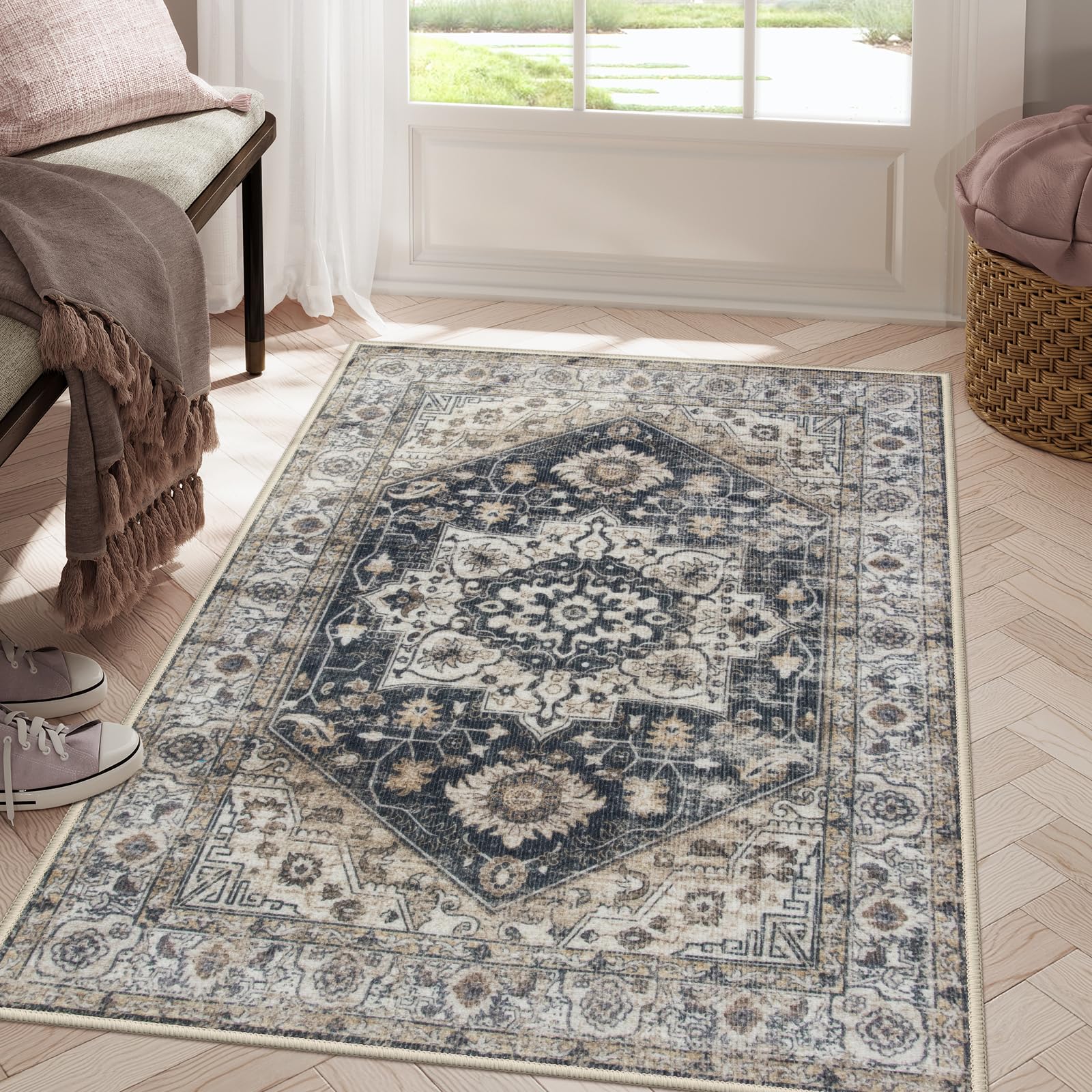 Collive Indoor Door Mat Retro Floor Mat, Non Slip Washable Doormat Large Quickly Absorb Area Rug Welcome Mats Low-Pile Front Door Rug Inside Entryway