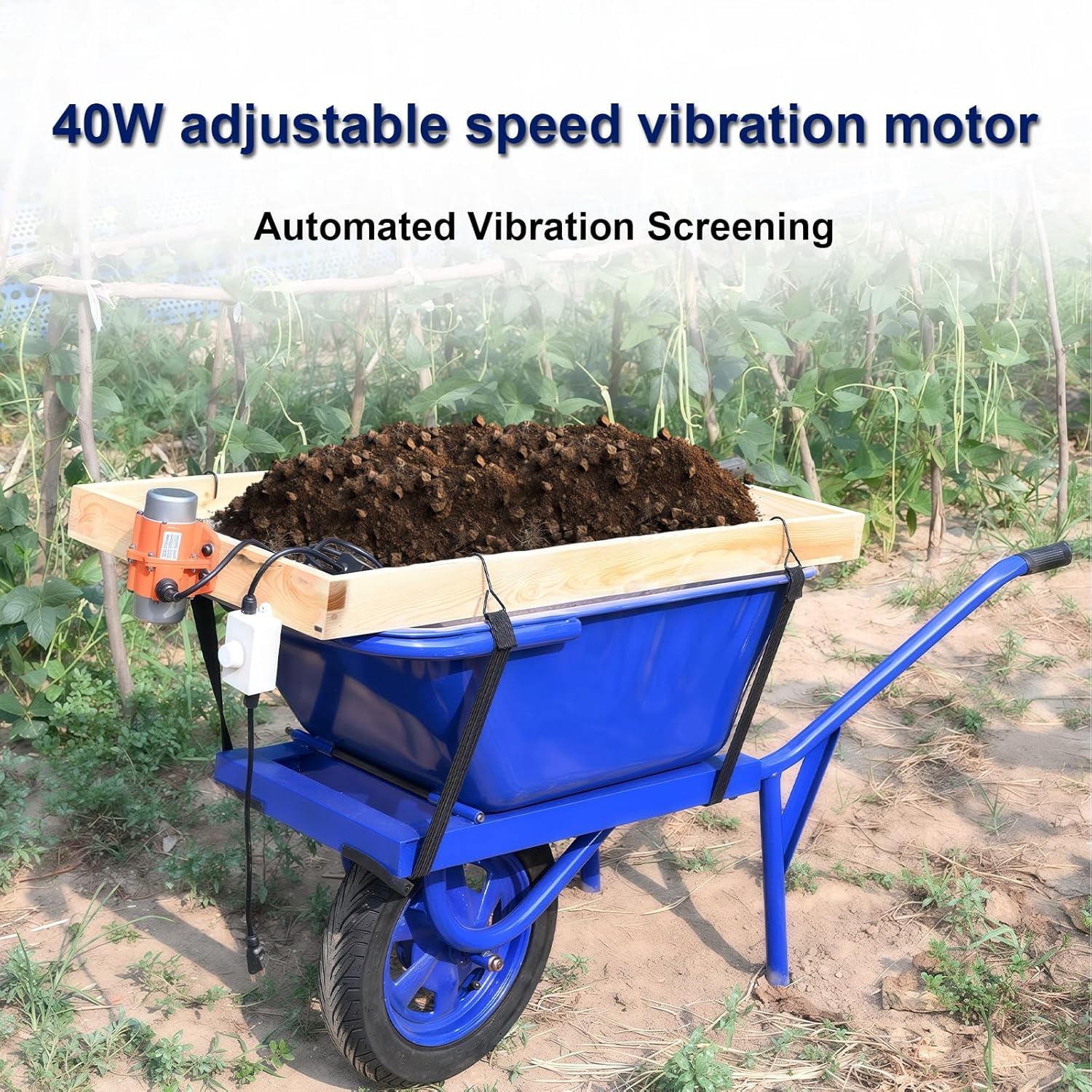 40W Soil Sifter for Vibration Motor 110V,40"X19"Semi-Industrial Grade Wooden Screen Rock Sand Gravel Sifter - Fits Wheelbarrows for Yard and Garden