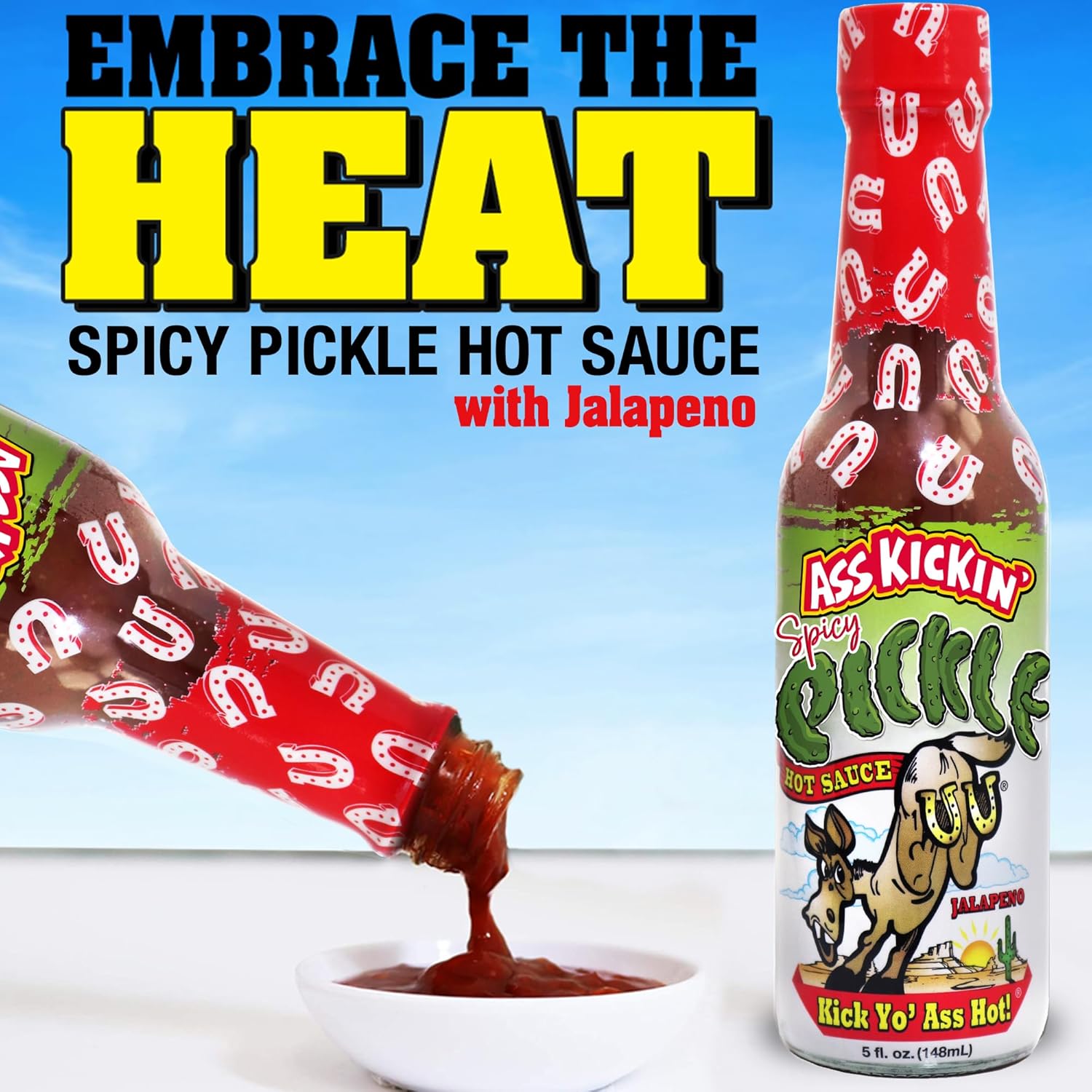 ASS KICKIN' Spicy Pickle Hot Sauce - 5 oz Premium Gourmet Jalapeno for Chicken Wings and Burgers–Perfect Stocking Stuffers or Christmas Gifts the fan-Try if you Dare!, 5.0 Fl Oz, ounces (Pack of 2)