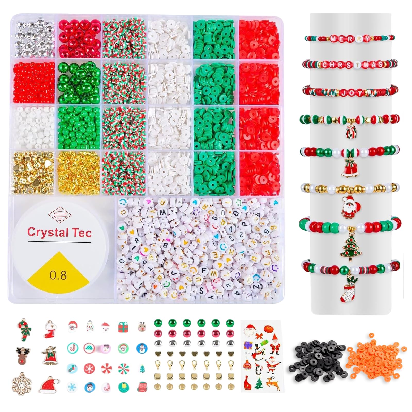 Uoxmiy Multicolour 8000Pcs Christmas Clay Beads Kit For Bracelets Polymer Heishi Beads Kit With Letter & Friendship Bracelet & Necklace Charms