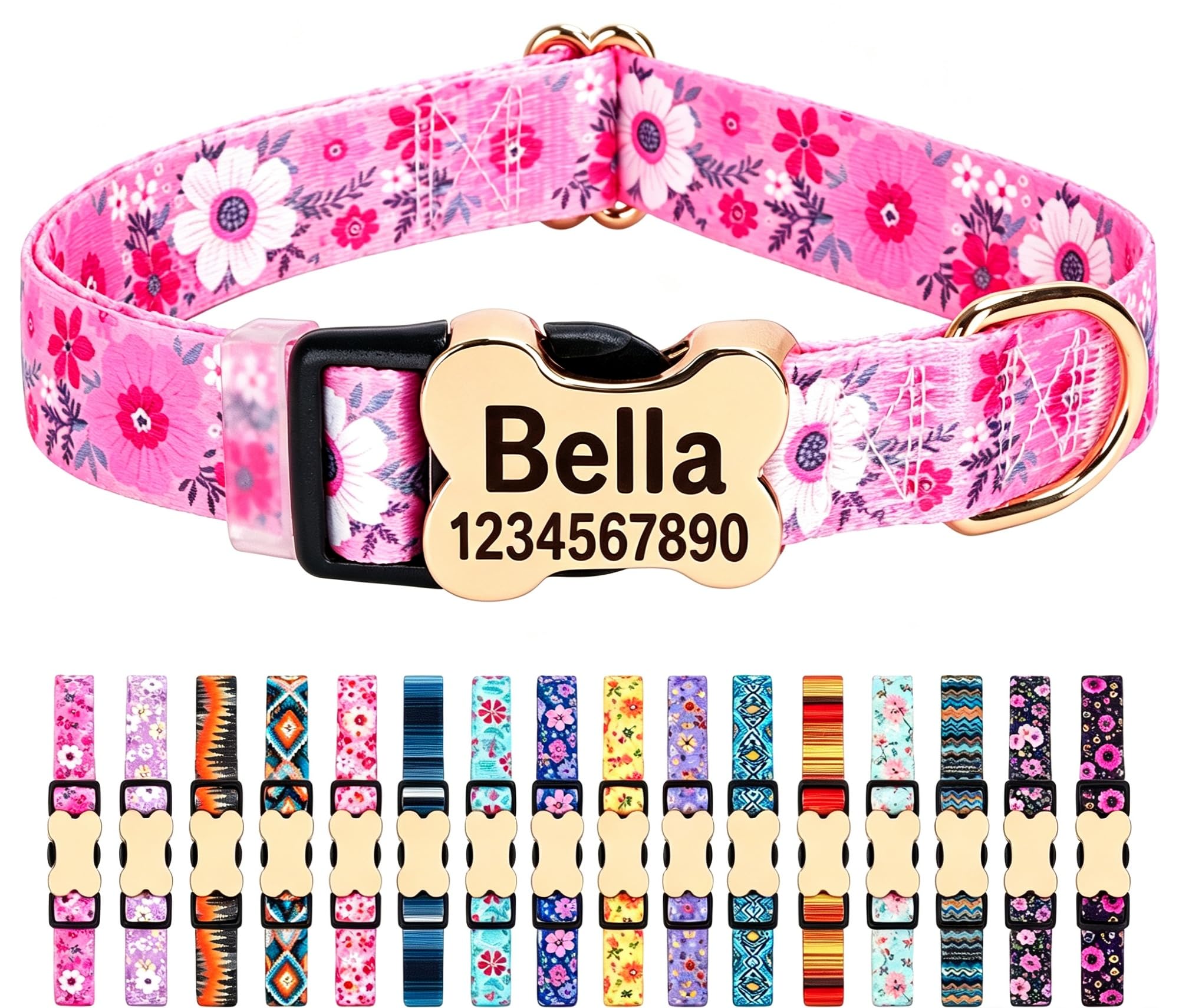 Personalised Dog Collars with Custom Engraved Pet ID Name and Phone Number