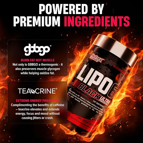 Nutrex Research Lipo-6 Black Ultra Concentrate | Thermogenic Energizing Fat Burner Supplement, Increase Weight Loss, Energy & Intense Focus |Capsule, 60Count