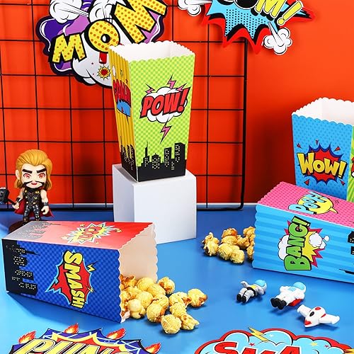Miniatura 5 de 24 piezas de suministros de fiesta de héroe temático de héroe cajas de palomitas de maíz caja de golosinas contenedor de galletas de caramelo para