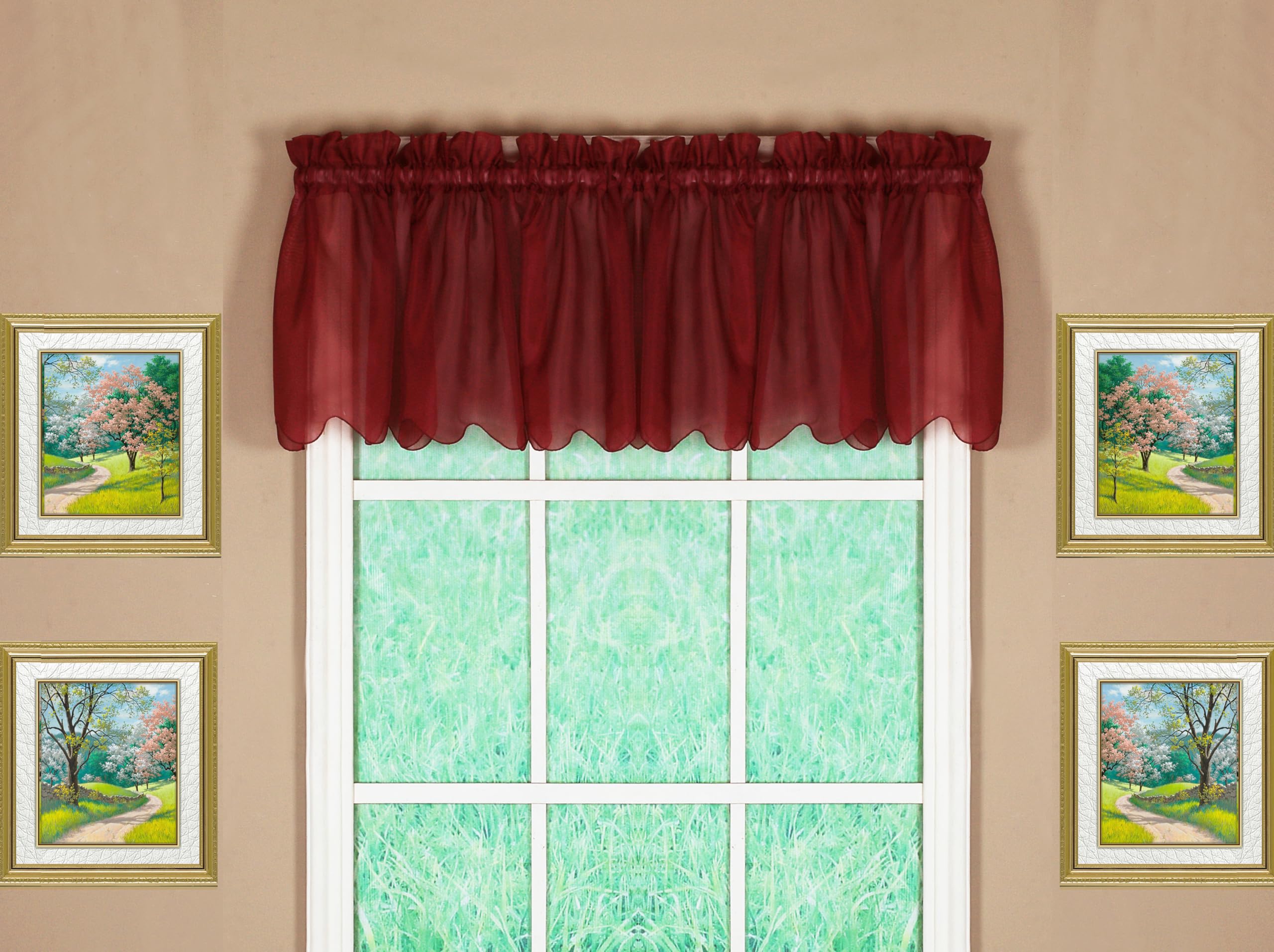 Today's Curtain Emelia Original Voile Valance 14", Burgundy, 60" W x 14" L