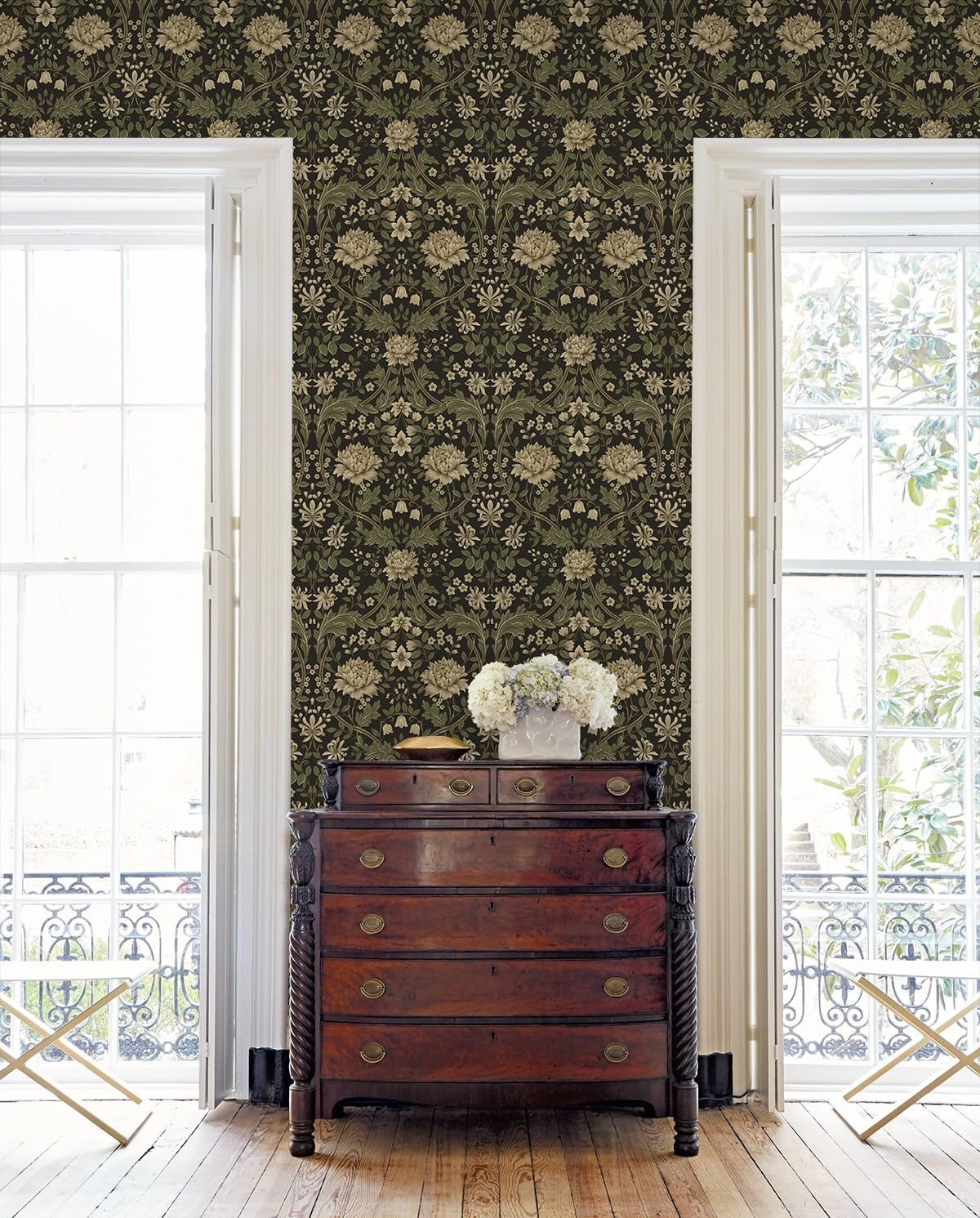 NextWall Honeysuckle Trail Floral Vintage Peel and Stick Wallpaper (Brown & Sage)
