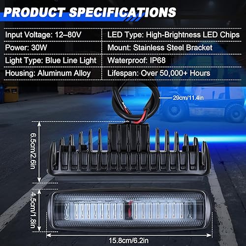 Miniatura 6 de Nueva carretilla elevadora LED luz azul zona lateral luces advertencia almacén zona peatonal camión lámpara de seguridad 30W, DC 12-80V