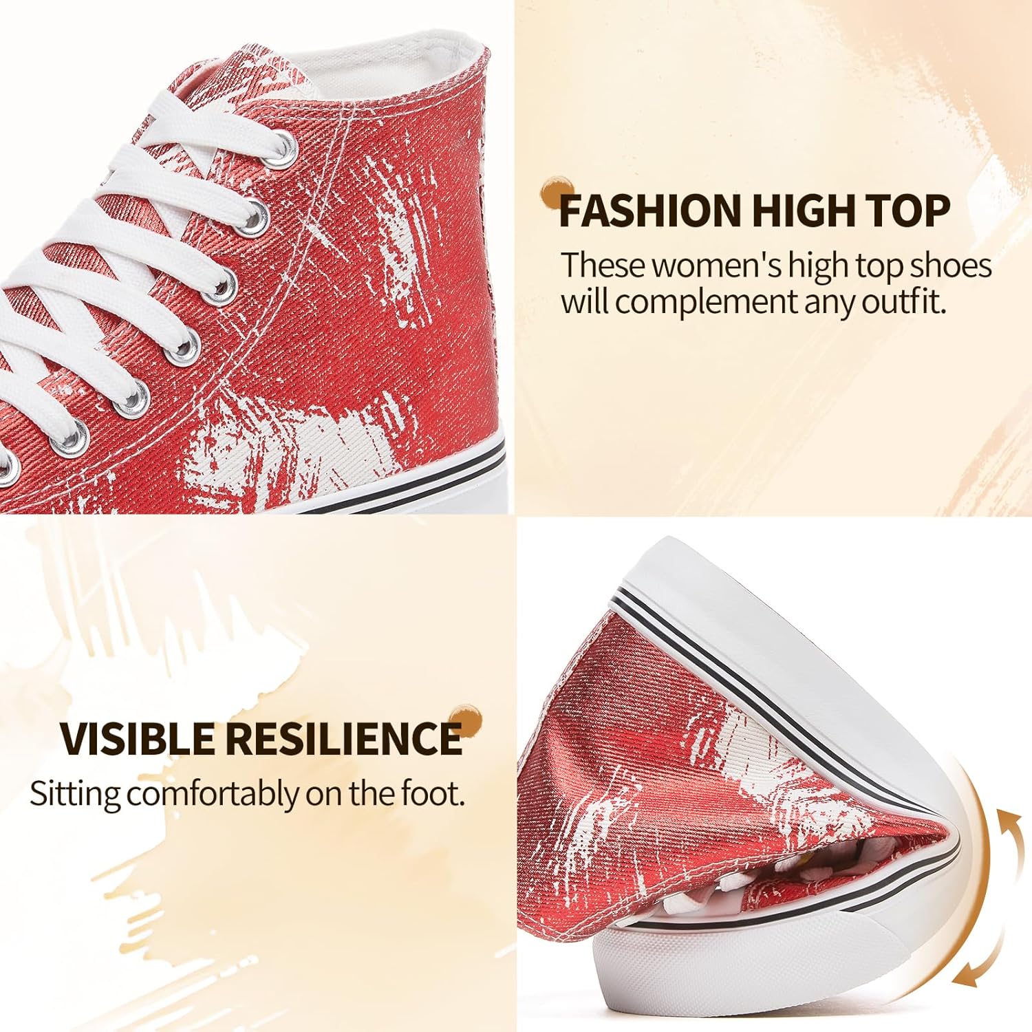 kufeiti Women's High Top Canvas Sneakers Canvas Shoes Lace up White Black Sneakers Casual Walking Shoes - Image 3