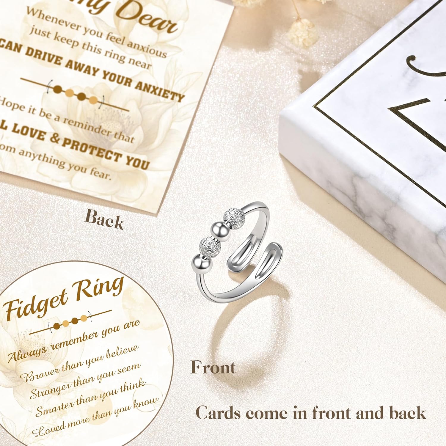 Just Breathe Rings Anxiety Rings for Women 925 Sterling Silver Adjustable Fidget Rings Anti-Anxiety Jewelry Gift - Image 5