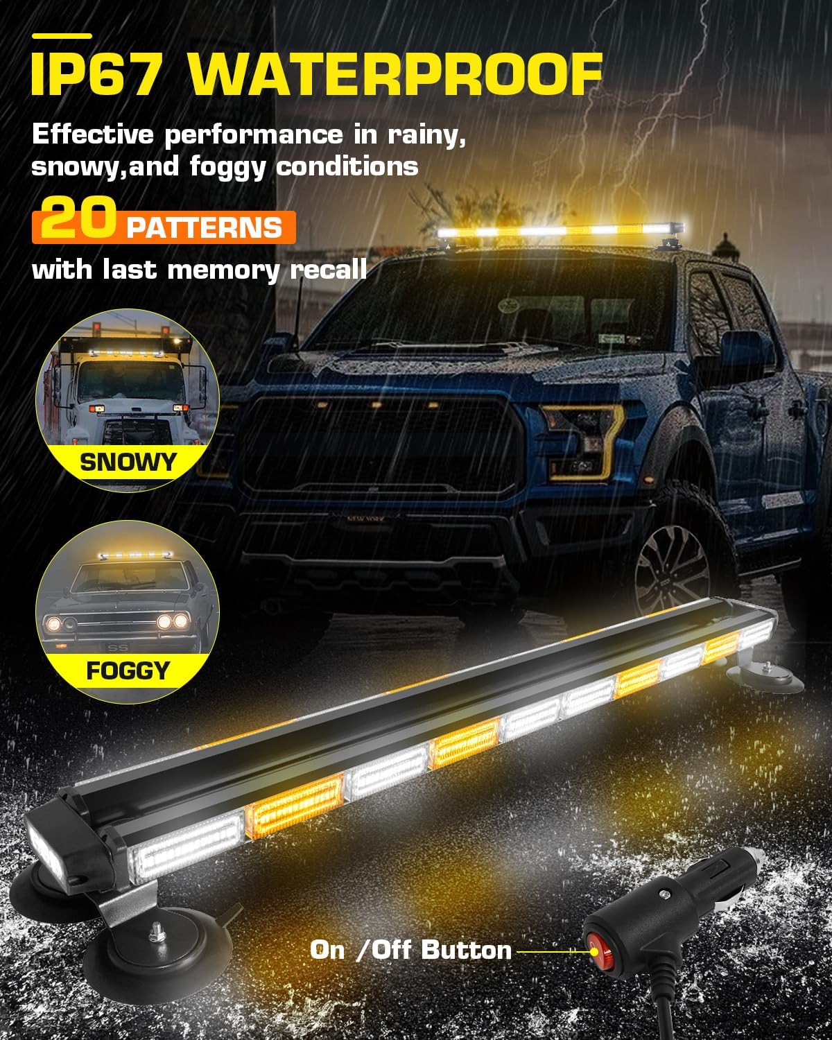 42inch 206 LED Rooftop Emergency Strobe Light Bar Flashing Safety Lights w/Controller Traffic Advisor Warning Hazard Light for Trucks Vehicles Construction Tow Pickup Snowplow Amber White