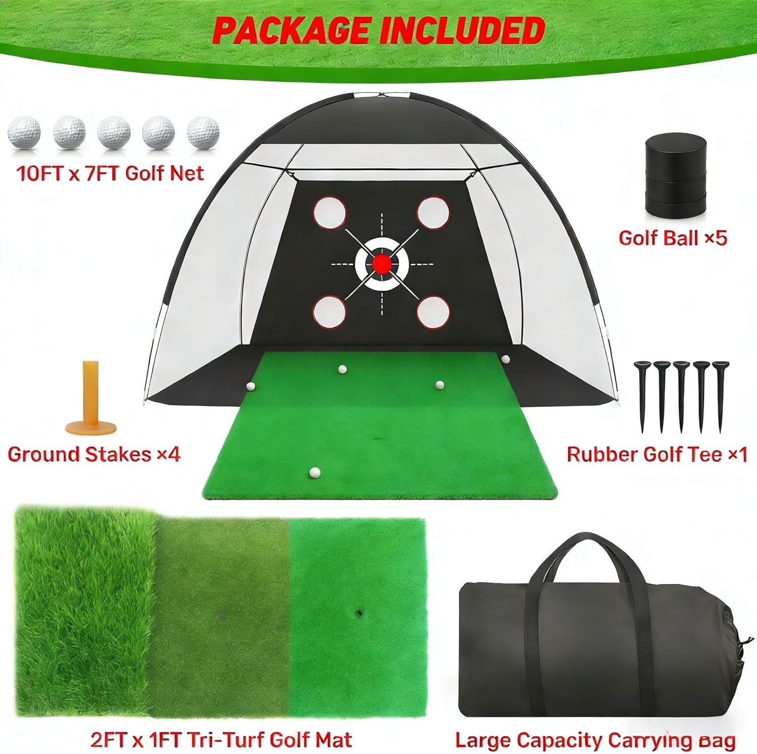 Golf Net for Practice, 10x7FT with Golf Practice Mat, Hitting Aid Nets for Backyard Driving Chipping Training Swing with Targets Outdoor or Indoor, Swing Training Gadgets– Gifts for Men/Dad/Him