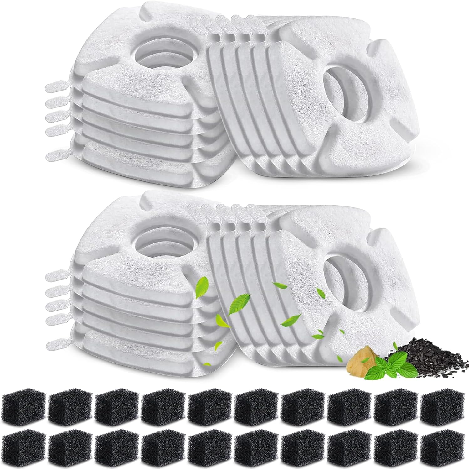 SORON Cat Water Fountain Filter, Compatible with veken 95oz/2.8L Pet Fountain Replacement Filters, 20 Sponges and 20 Water Filters for Cat Fountain Dog Bowl Dispenser