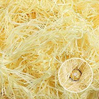 Virutas de papel para rellenar regalos 500 gramos color amarillo, ideal papa rellenar cajas y cestas para presentación y proteccion de regalos, papel triturado kraft (AMARILLO-500 GR)
