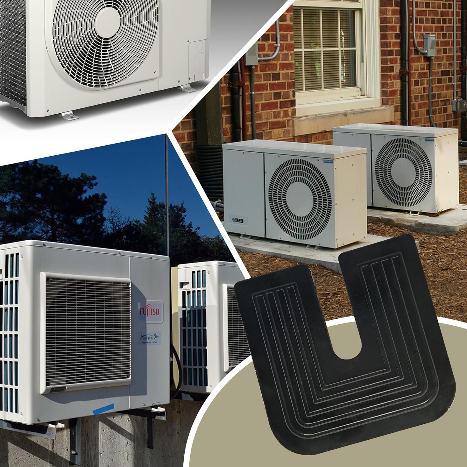 U Rubber Isolator Pads 2 3/4 X 2 3/4 Air Conditioner Shock Pad Anti Vibration Pads for Split System Heat Pump Units, Air Compressor, Air Conditioning Condenser Outer Machine (8 Pack)