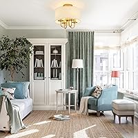 Vista 8 de VILUXY Lámpara de techo de montaje semiempotrado dorada con pantalla de tambor de tela blanca moderna estilo granja 4 luces para dormitorio