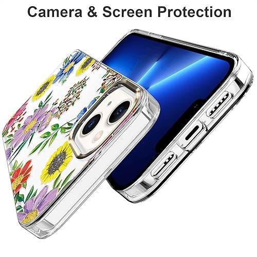 Miniatura 10 de BAISRKE Funda compatible con iPhone 13, funda transparente con flores, para mujeres femeninas, a prueba de golpes, diseño floral, carcasa trasera