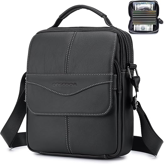 Leather Messenger Shoulder Crossbody Bag for Men,Big Capacity Mens Purse Handbag Come with Leather Cardit Houlder
