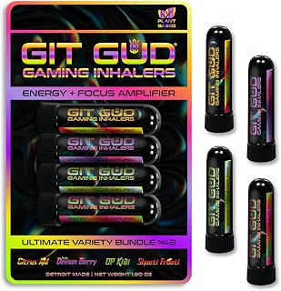 GIT GUD Gaming Vapors Stick | Energy + Focus Amplifier for Esports Athlete Gamer | Stimulating Aromatherapy Scent | Portable Performance Nasal Disposable | Ultimate Variety No. 2 (4 Pack)
