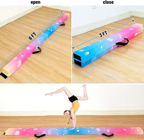 Miniatura 55 de MARFULA Viga de gimnasia plegable de 6 pies, 8 pies y 9 pies, haz de equilibrio de espuma – Extra firme – Cubierta de gamuza – Parte inferior verde