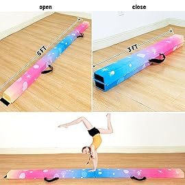 MARFULA 6 FT / 8 FT / 9 FT Folding Gymnastics Beam Foam Balance Floor Beam - Extra Firm - Suede Cover - Anti Slip Bottom with Carry Bag for Kids/Adults Home Use