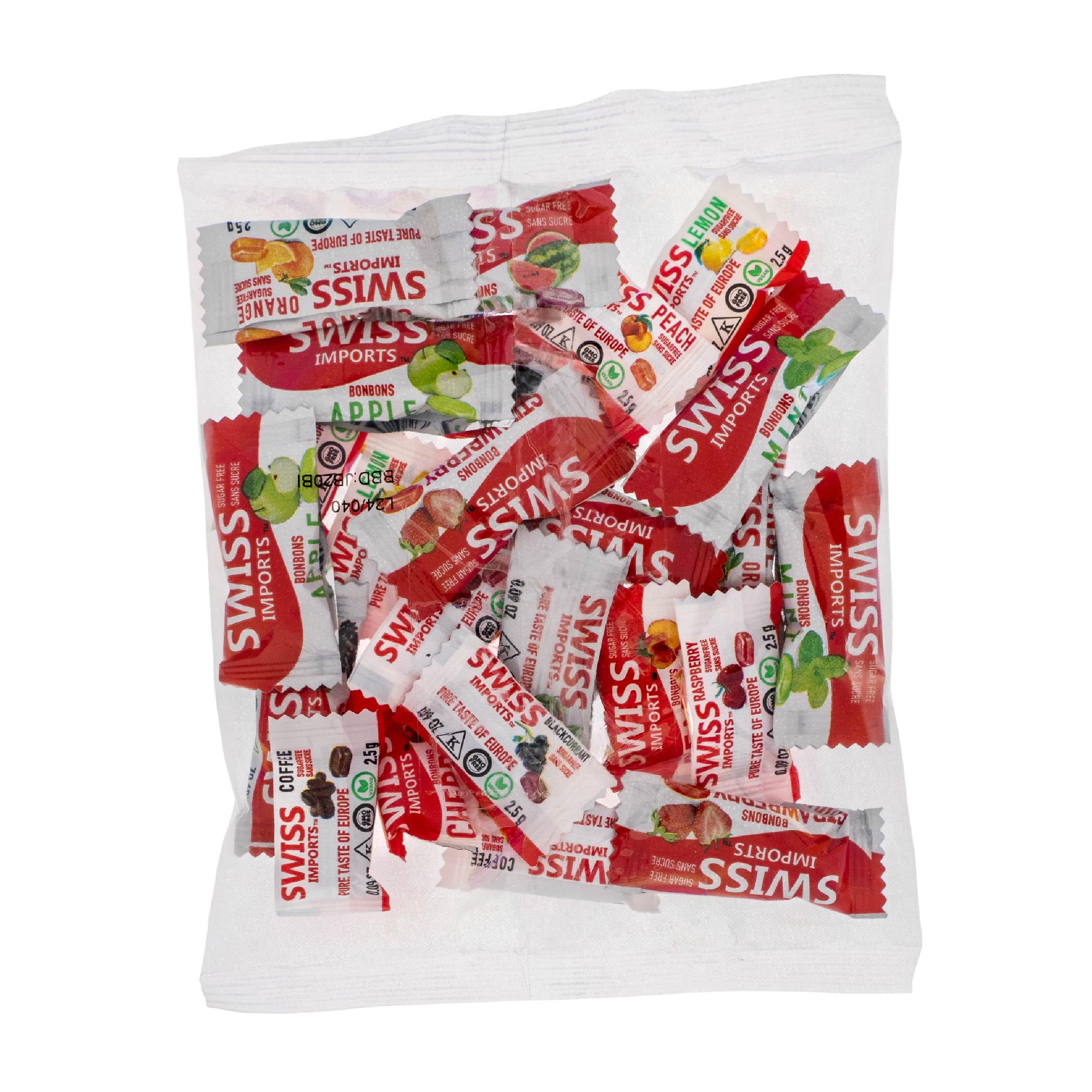 Swiss Imports Sugar Free Bonbons Hard Candy Drops, Sampler Pack of 24 Individually Wrapped Pieces, Assortment of Flavors that May Vary, 2.1 oz/ 60g Each