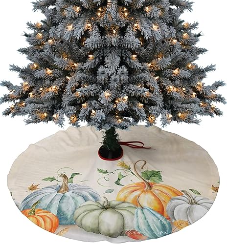 Falda de árbol de Navidad de 48 pulgadas, falda de árbol de Acción de Gracias, decoración de Navidad para interiores y exteriores, calabaza,