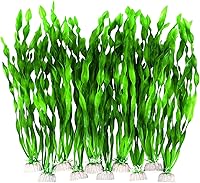 Aquaneat 10-Pack Artificial Aquarium Plants - 11.75" Green Plastic Seaweed for Fish Tanks, Soft Safe Decor with Ceramic Base