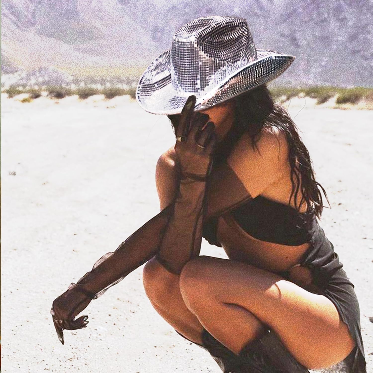 Disco Ball Western Cowboy Hat - Women Men Silver Mirrored Sparkly Cowgirl Hat for Cosplay Party Size:Large Heavy - Image 6