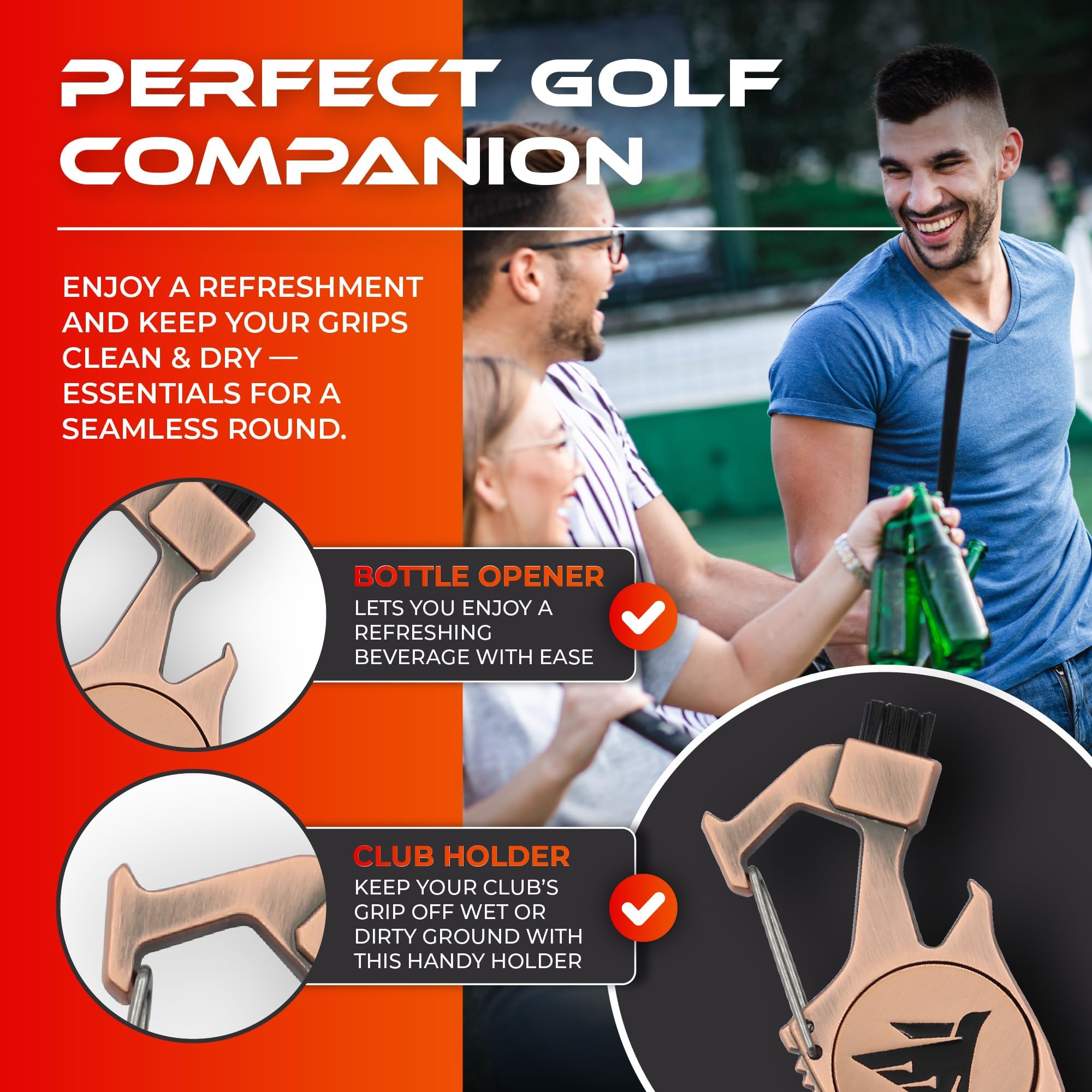 SWIFTEE Herramienta de reparación de marcas de campo de golf 7 en 1 – Soporte para palo, cepillo, hebilla de clip, limpiador de ranuras, abridor de botellas, marcador de bola, herramienta de divot
