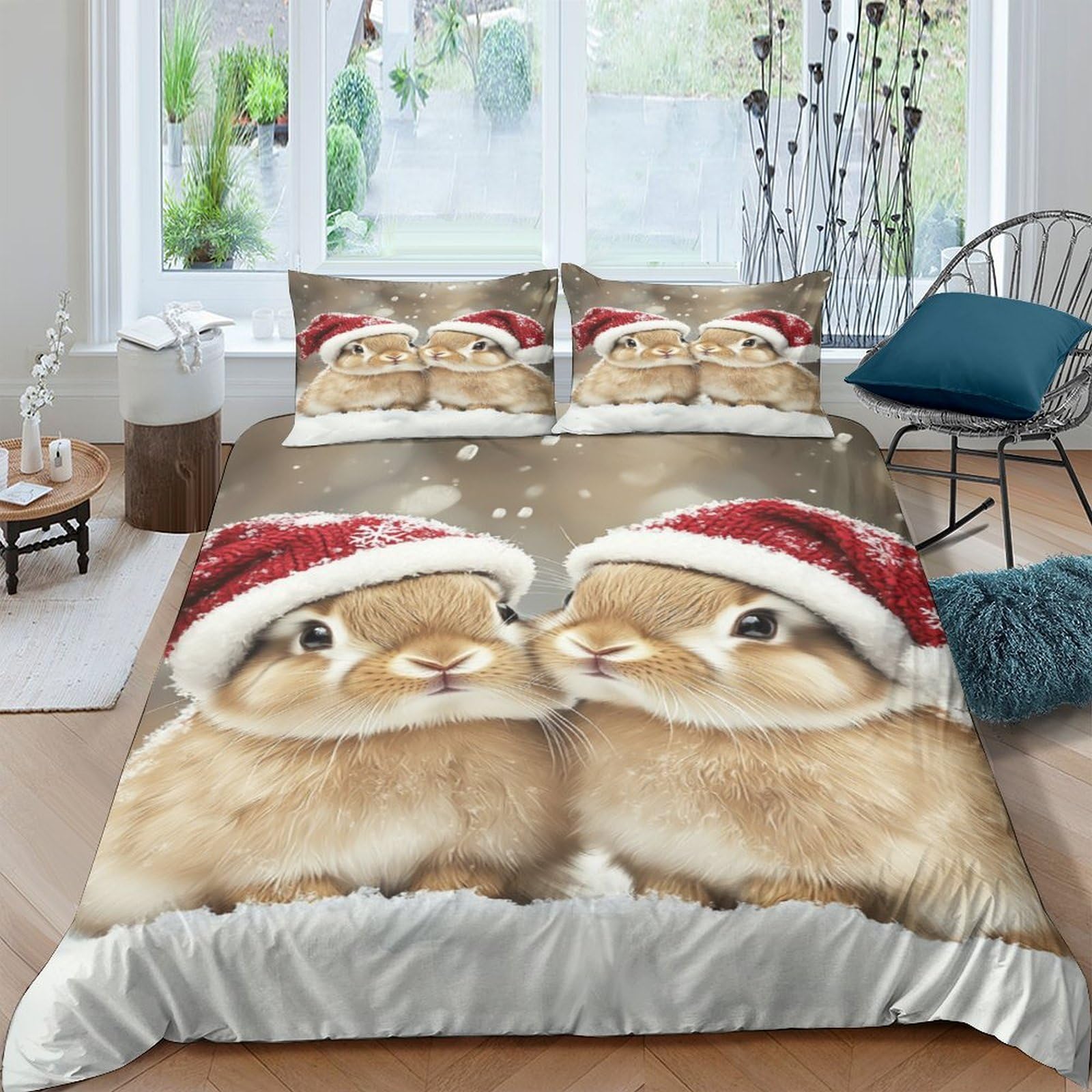 Ctjqhvkz Style-6 3D Printed Christmas Bunny Fitted Sheet Microfiber Soft Beige Animal Bed Cover For Bedroom Guest Room Decor Single（135X200cm）