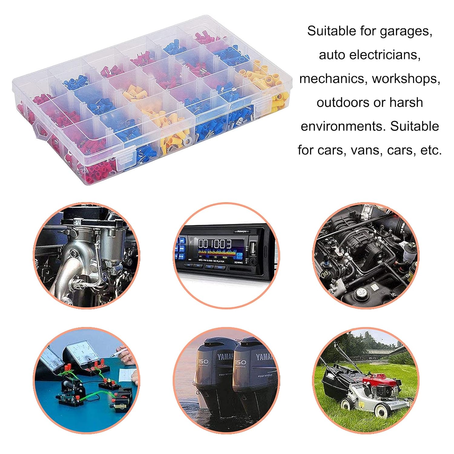 Eagles 1200Pcs Assorted Crimp Terminals, Wire Connectors, Mixed Assorted Lug Kit, Spade Ring Set for Automotive, Electrical Wirings, LED Lighting, Home DIYer(Color: Red, Blue Yellow)