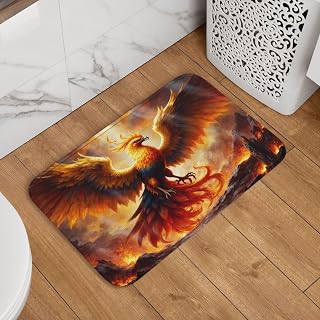 Mythical Phoenix Rising from Fiery Ashes with Dramatic Light Rays Art Crystal Velvet Bath Rug 15.7x23.6 Inch Non-Slip Locked Edge Mat