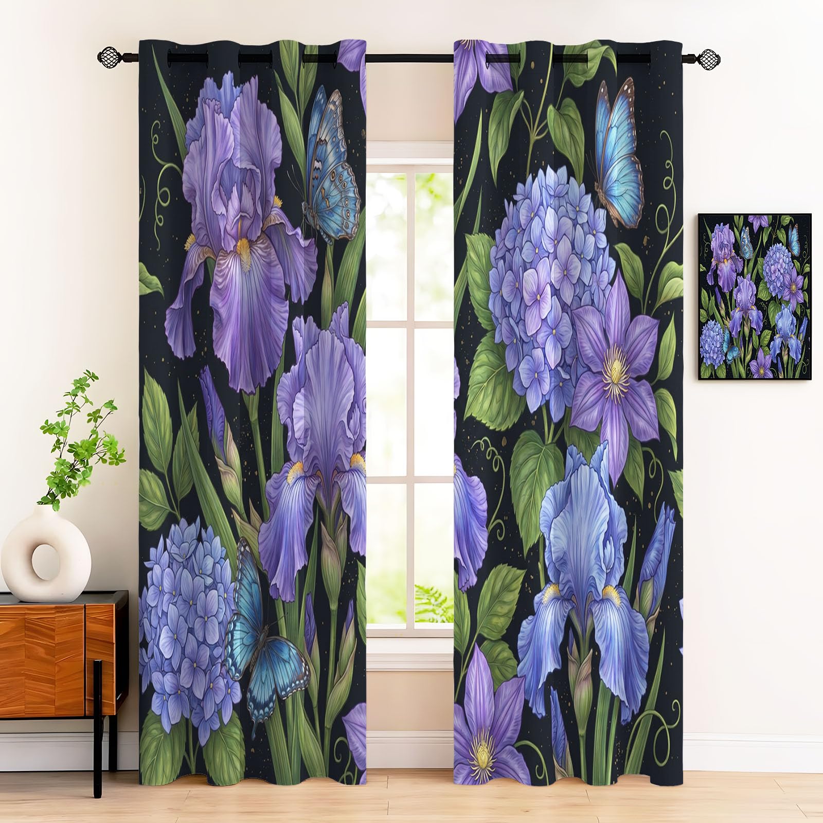 Rideaux de fleurs tropicales occultants et thermiques violets, 140x240 cm