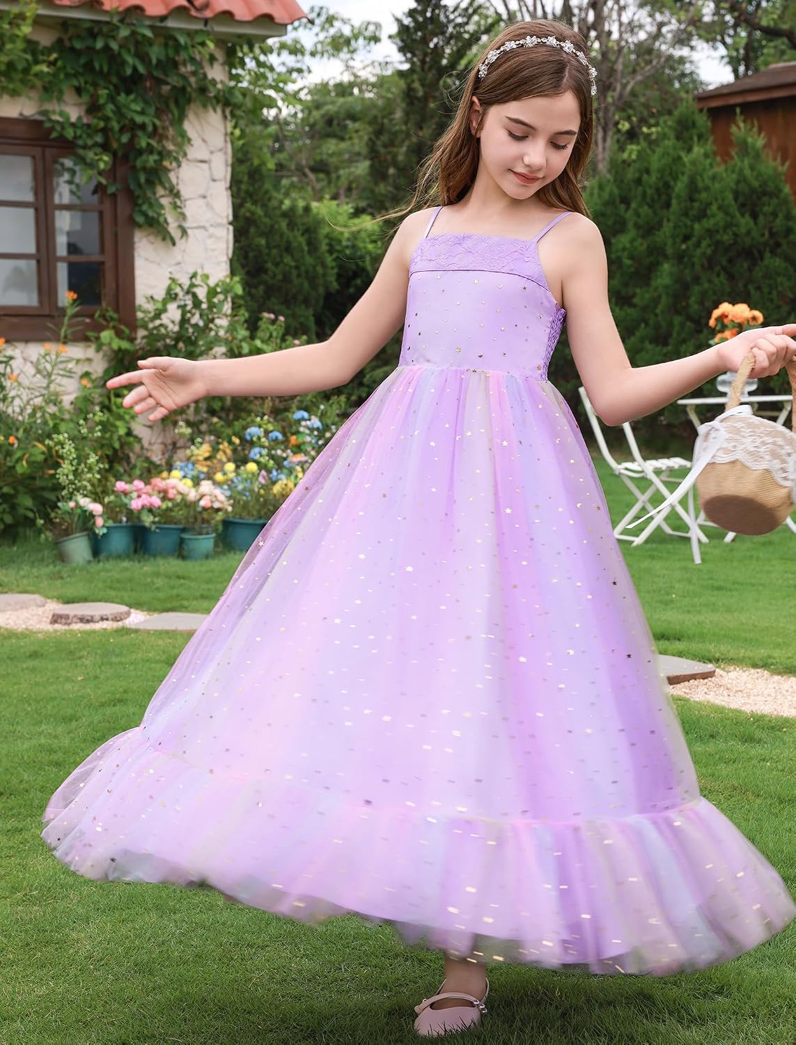 IBAKOM Flower Girl Formal Wedding Maxi Dress Tween First Communion Pageant Ball Gown Junior Bridesmaid Easter Birthday Dress
