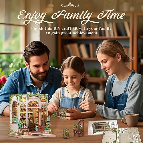 Miniatura 6 de CUTEBEE Kit de rincón de libros, kit de casa de muñecas en miniatura para adultos y adolescentes, decoración de estantería de biblioteca de casa