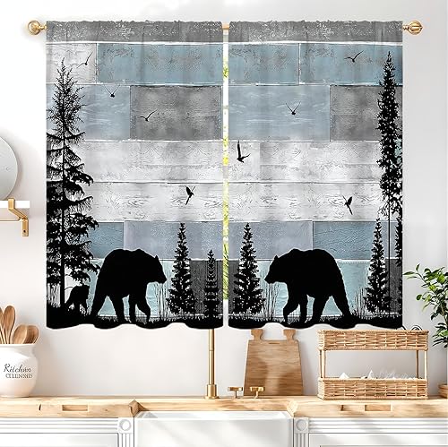 Miniatura 37 de Rusitc - Cortinas de cocina de algodón para granja, 27.5 pulgadas de ancho x 39 pulgadas de largo, 2 paneles con bolsillo para barra, estilo retro,