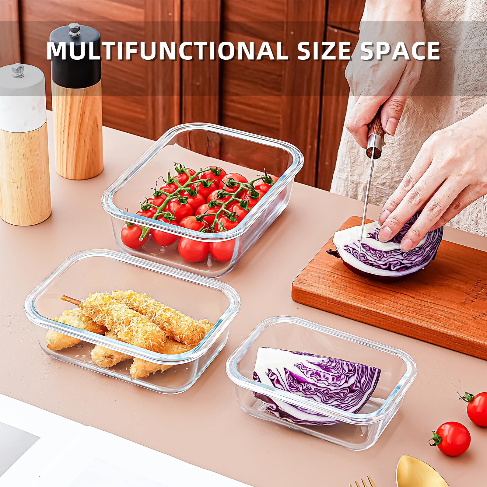 Frischhaltedosen aus Glas mit luftdichten Deckeln, 3-teiliges Set, stapelbare Meal Prep Container