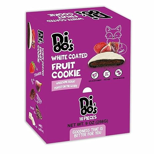Dido's Fruit Cookies, Soft Fruit Filled Cookies with Medjool Dates & Figs & Strawberries – 16 PCS Individually Wrapped Snack Cookies for Lunchbox & On-The-Go Snacks- Multiple Flavours (White Chocolate)