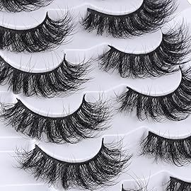 Mebver Lashes Eyelashes 8D Fluffy False Eyelashes Wispy Faux Mink Lashes Light Weight Fake Eyelashes Cat Eye Lashes 7 Pairs Pack, Black