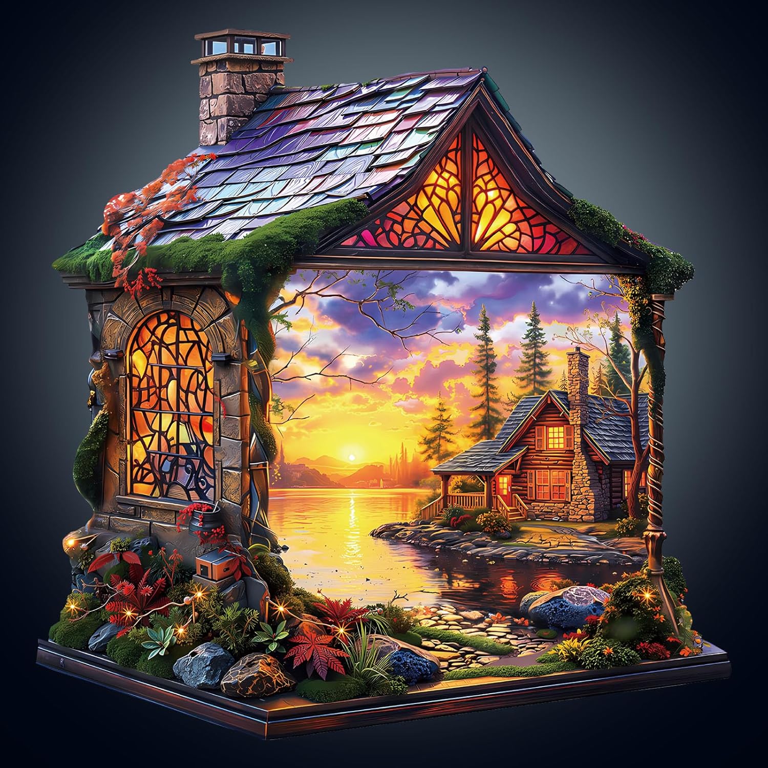 WOODBESTS Wooden Puzzles for Adults, Sunset Cottage Wooden Jigsaw Puzzle for Adults, Unique Animal Shape Wood Puzzles Adult, Xmas & Birthday Gifts for Puzzles Lovers (250 pcs, L, 13.4 * 13.1in)