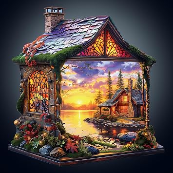 WOODBESTS Wooden Puzzles for Adults, Sunset Cottage Wooden Jigsaw Puzzle for Adults, Unique Animal Shape Wood Puzzles Adult, Xmas & Birthday Gifts for Puzzles Lovers 190 pcs, M, 11.4 * 11.1in